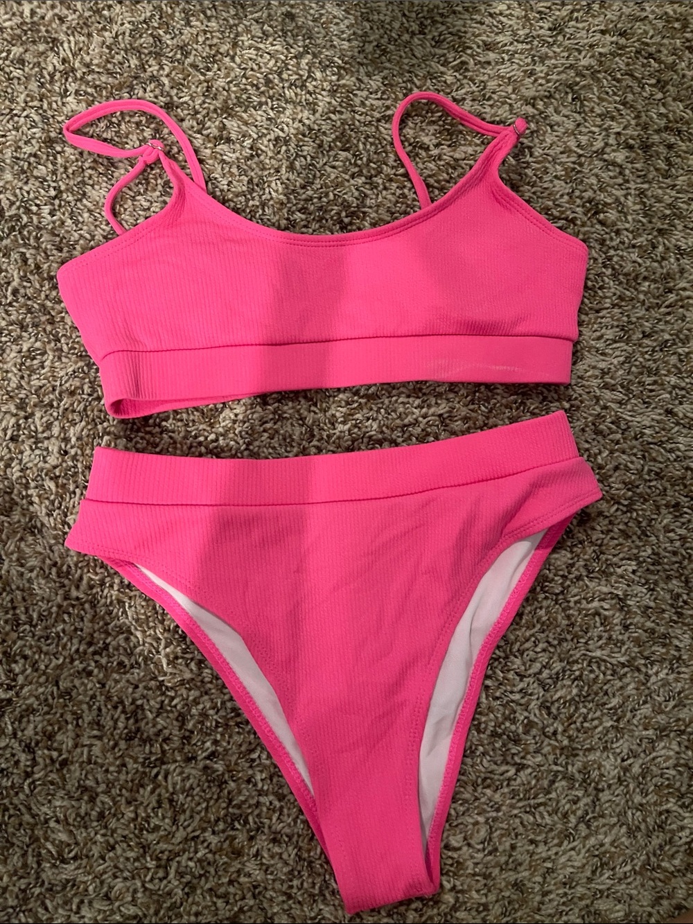 SHEIN Neon Pink Ribbed Two-Piece Bikini